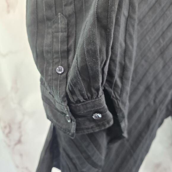& Other Stories T Shirt Womens Small 4 Black Button Linen Striped Oversized Boxy - Picture 8 of 12